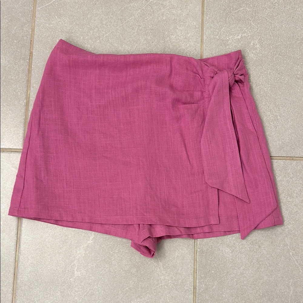 Pink Lily Skort-Style Pink Shorts with Wrap Detail